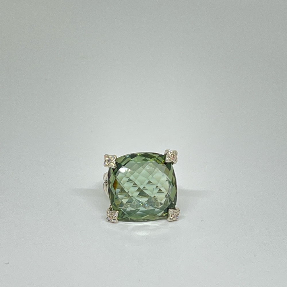 David Yurman Cushion On Point ring in silver, diamonds and prasiolite